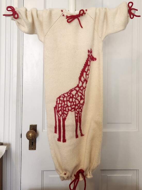 Montana Knits Other - 100% American Cashmere Cream and Red Giraffe Baby Sacque One Size